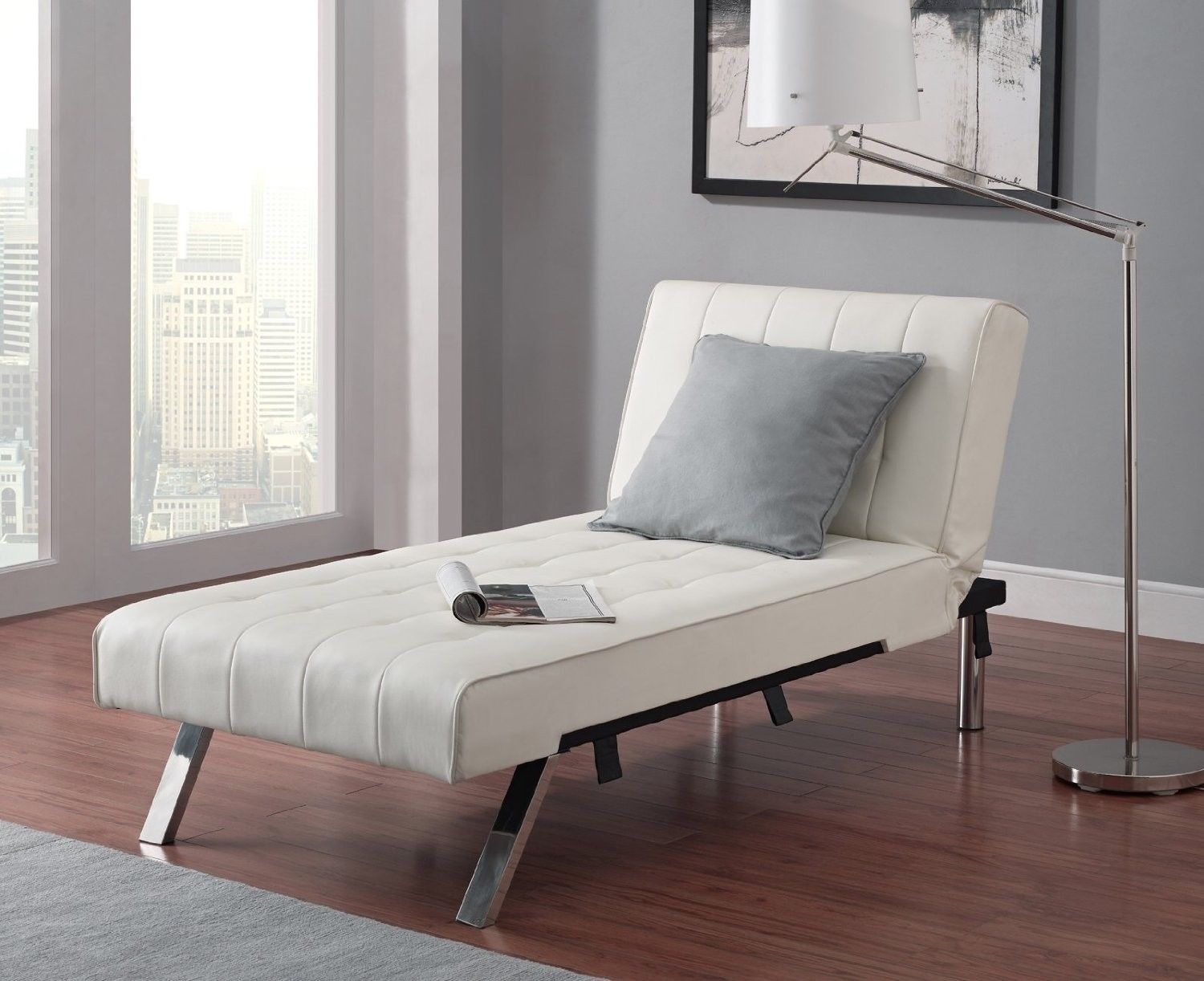 Sofa Couch Chaise Futon White Faux Leather Lounge Chair