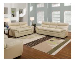 Casual Contemporary Cream Bonded Leather Sofa Set